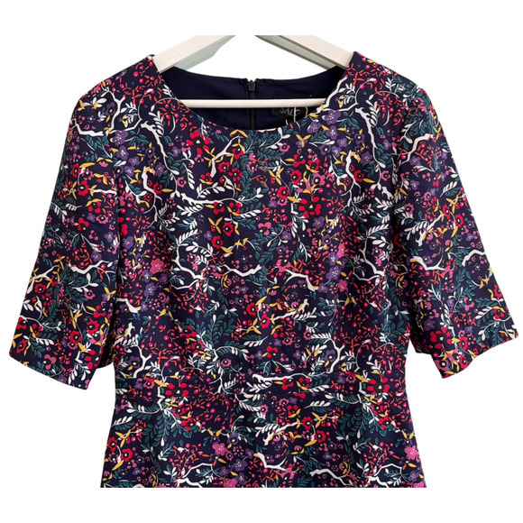 Saloni Celia C Mini Dress NWT Size 10 Dark Floral Print Elbow Sleeve Flare Hem - Picture 4 of 7
